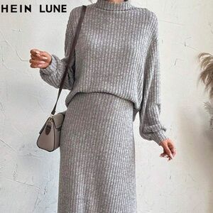 SHEIN LUNE Casual Loose Knitted Sweater And Skirt Two Piece Set For Ladies